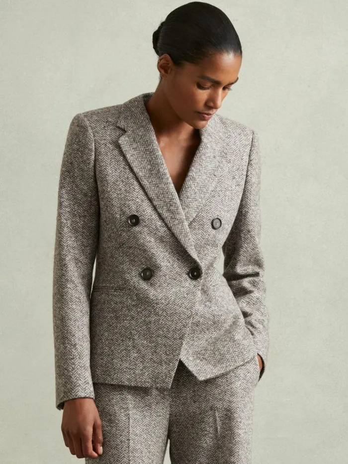 REISS Blazers and Jackets Women Wool And CottonBlend Tweed Suit Jacket Grey