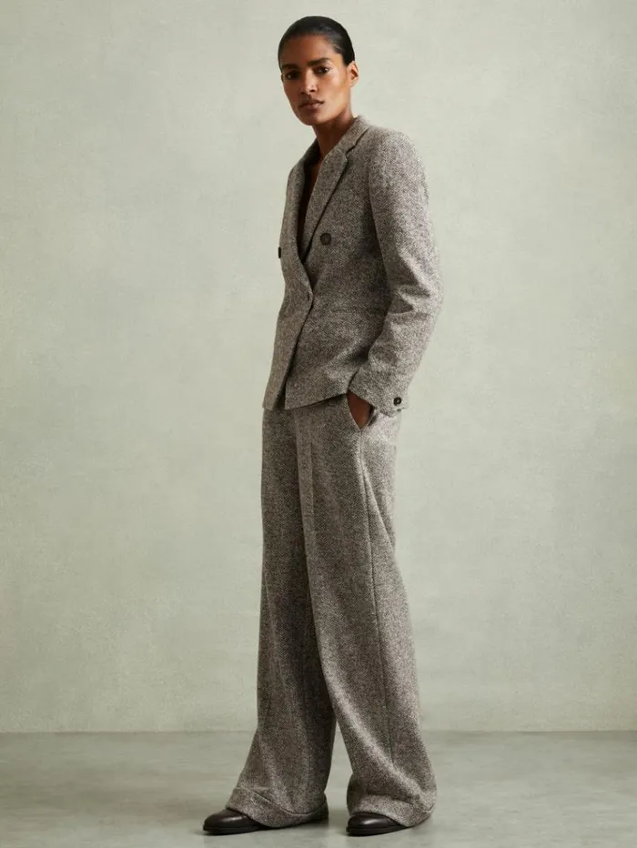 REISS Blazers and Jackets Women Wool And CottonBlend Tweed Suit Jacket Grey