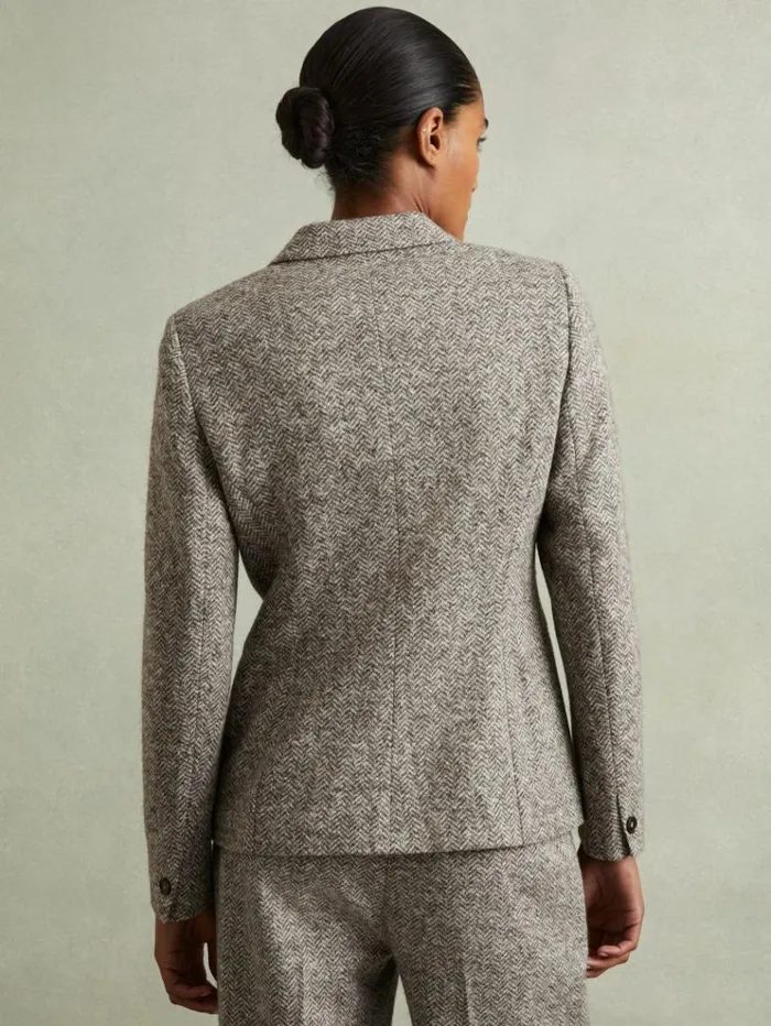 REISS Blazers and Jackets Women Wool And CottonBlend Tweed Suit Jacket Grey