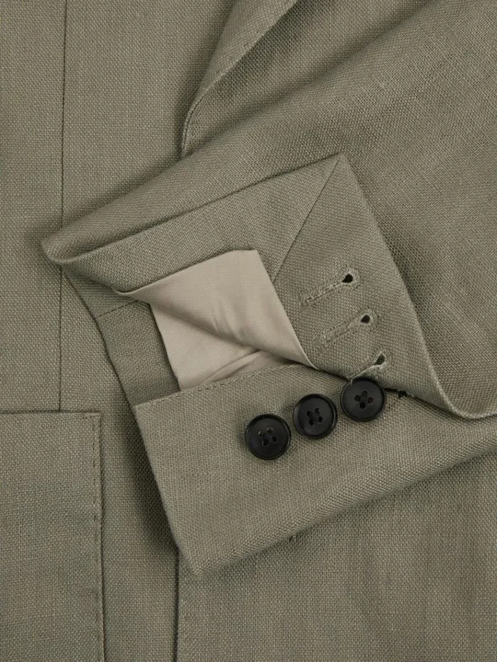 REISS Blazers Men Linen Double Breasted Modern Fit Blazer Light Sage Green