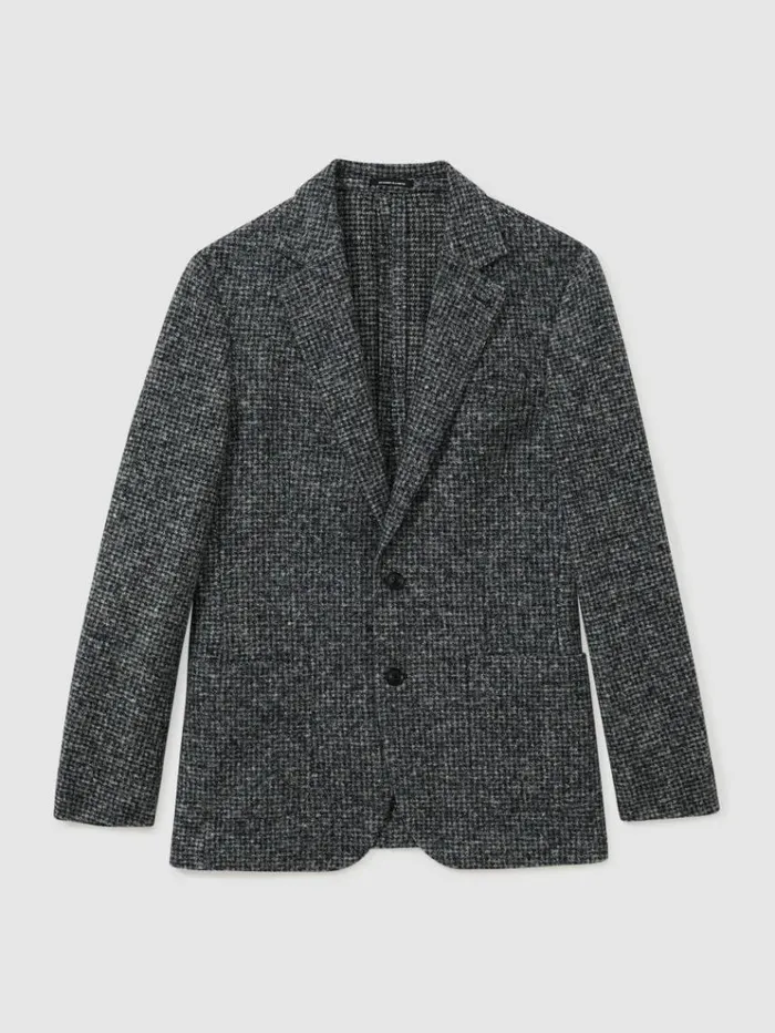 REISS Blazers Men Tweed Single Breasted Blazer With Wool Navygrey