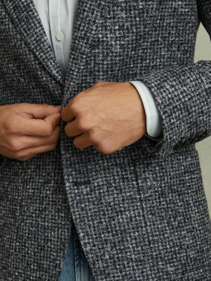 REISS Blazers Men Tweed Single Breasted Blazer With Wool Navygrey