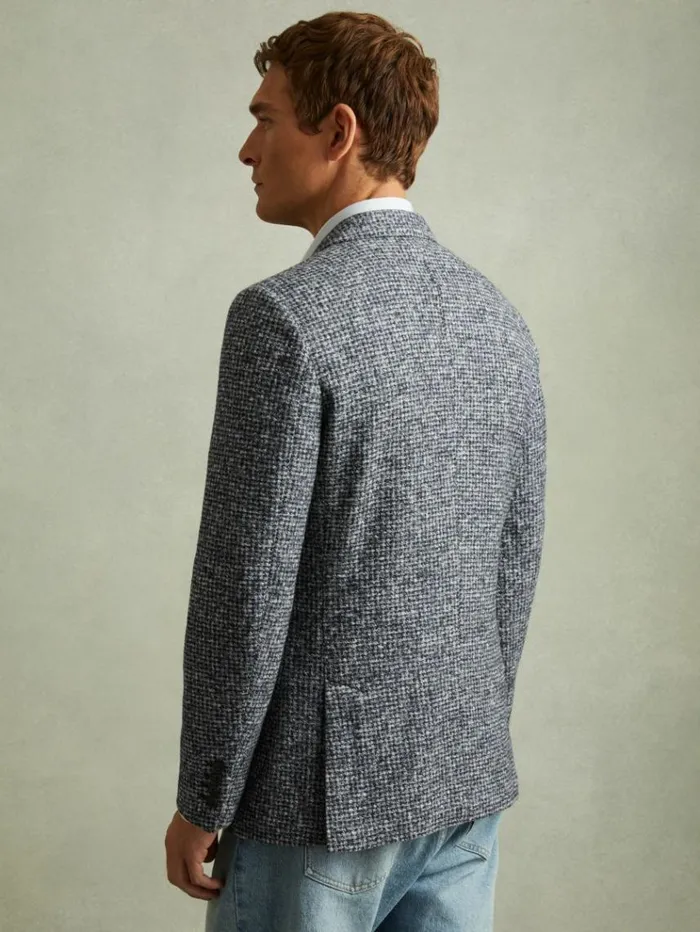 REISS Blazers Men Tweed Single Breasted Blazer With Wool Navygrey