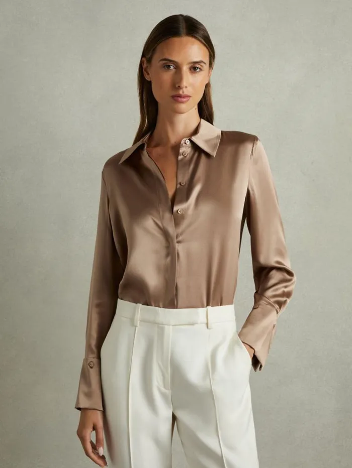 REISS Blouses and Shirts Women Silk Shirt Mink