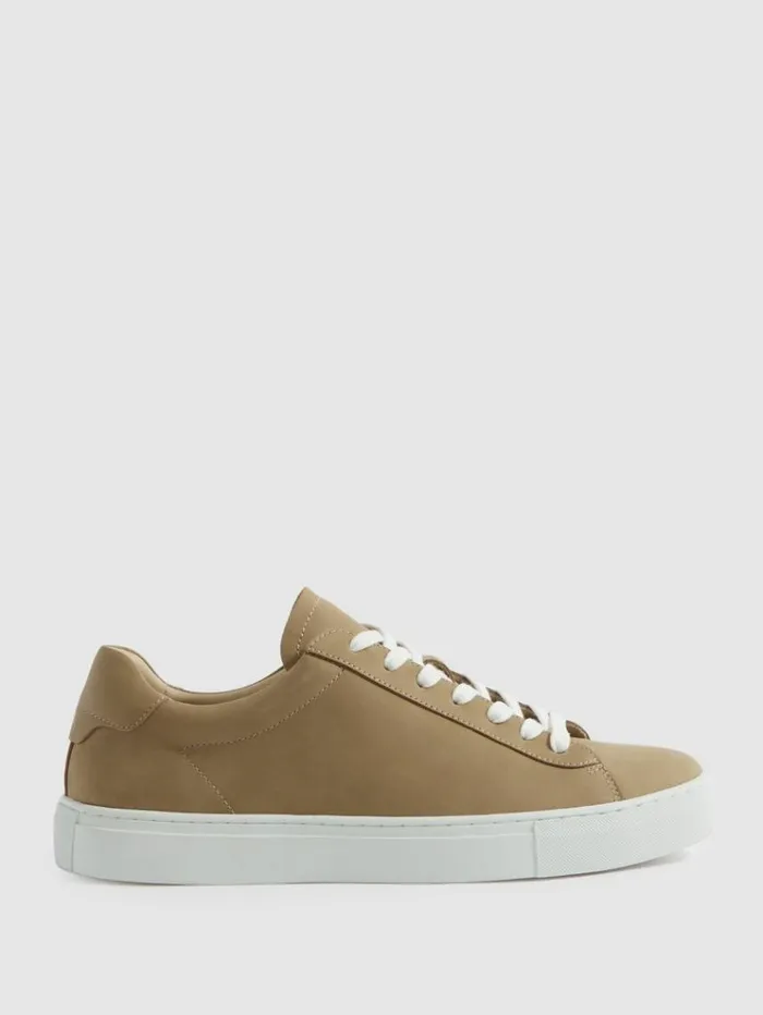 REISS Casual Shoes Men Nubuck Leather Low Top Trainers Camel