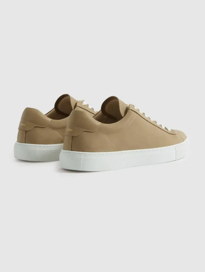 REISS Casual Shoes Men Nubuck Leather Low Top Trainers Camel