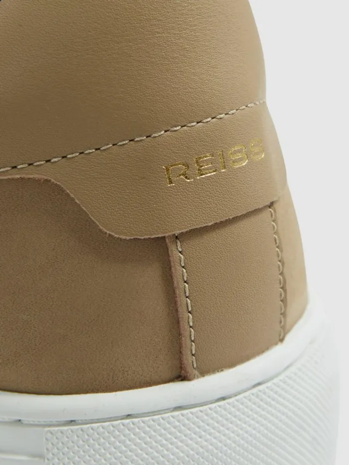 REISS Casual Shoes Men Nubuck Leather Low Top Trainers Camel