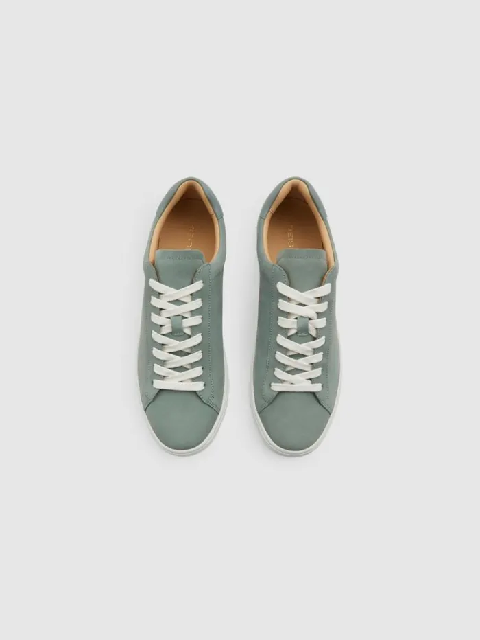 REISS Casual Shoes Men Nubuck Leather Low Top Trainers Pistachio