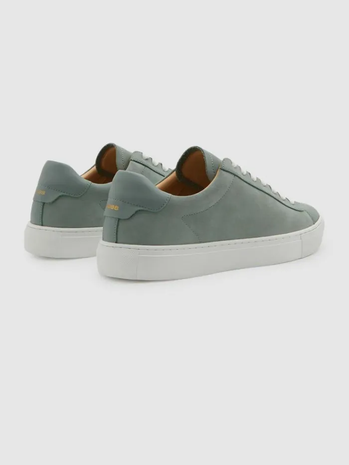 REISS Casual Shoes Men Nubuck Leather Low Top Trainers Pistachio