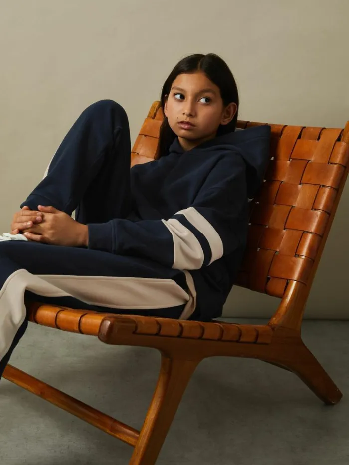 REISS CoOrds Children Cotton Blend Colourblock Hoodie And Joggers Set Navy