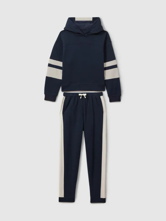 REISS CoOrds Children Cotton Blend Colourblock Hoodie And Joggers Set Navy