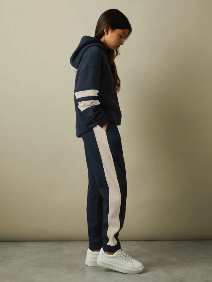 REISS CoOrds Children Cotton Blend Colourblock Hoodie And Joggers Set Navy