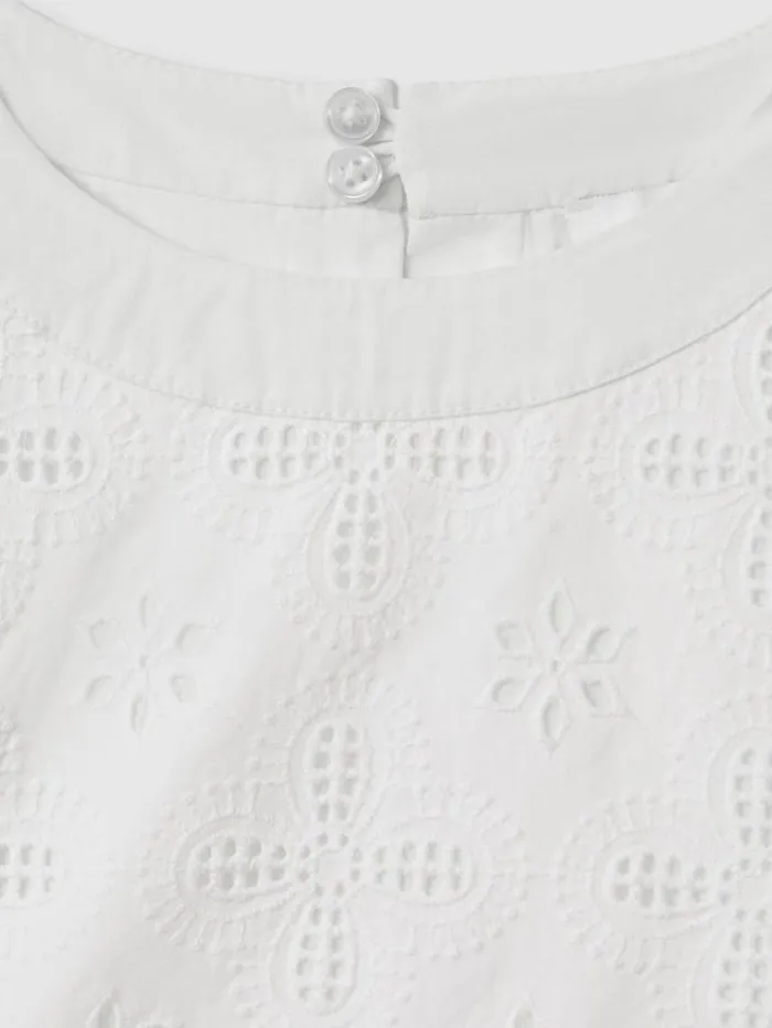 REISS CoOrds Children Cotton Broderie Lace Bow Back Top Ivory