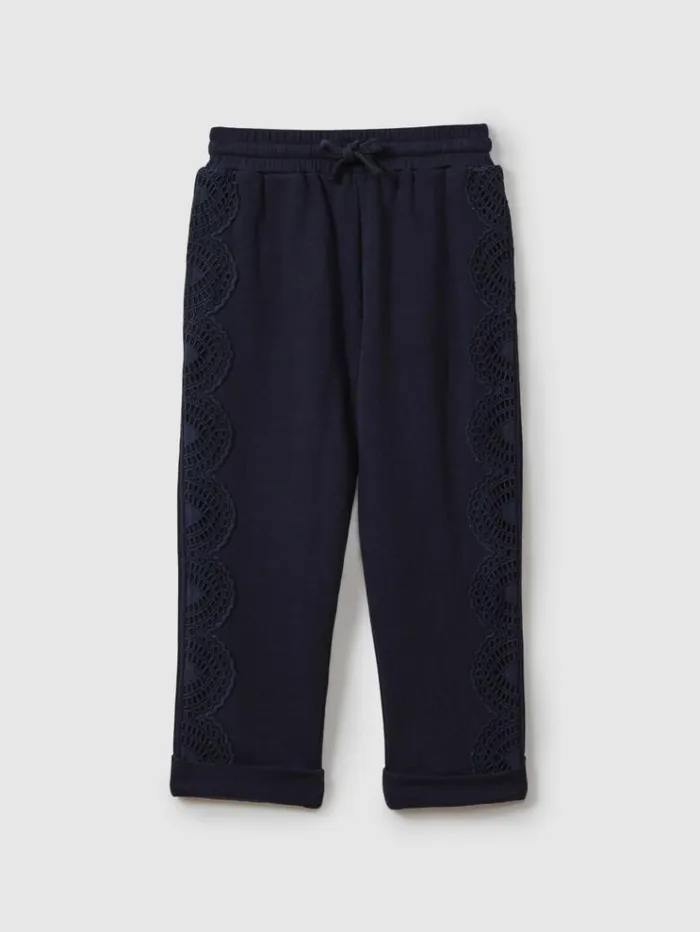 REISS CoOrds Children Sophie Teen Cotton Broderie Drawstring Trousers Navy
