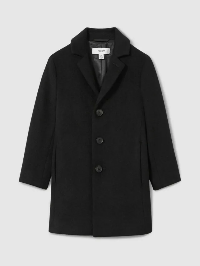 REISS Coats and Jackets Children Single Breasted Overcoat Black