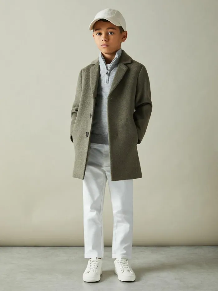 REISS Coats and Jackets Children Single Breasted Overcoat Green Smoke
