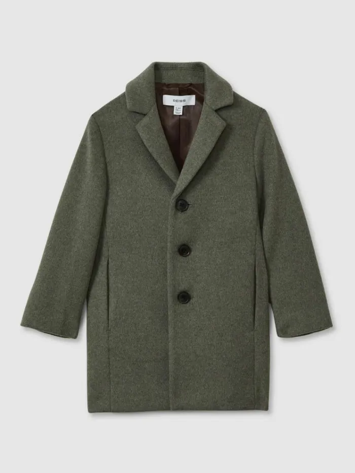 REISS Coats and Jackets Children Single Breasted Overcoat Green Smoke
