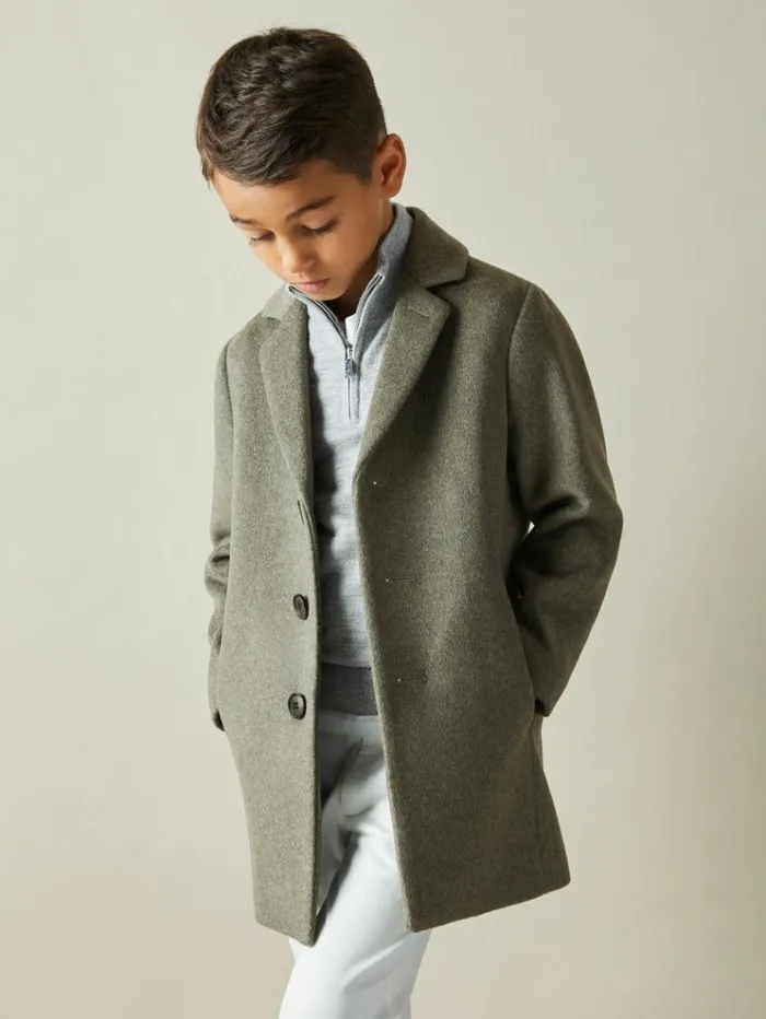 REISS Coats and Jackets Children Single Breasted Overcoat Green Smoke