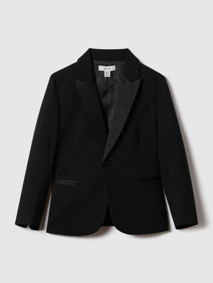 REISS Coats and Jackets Children Tuxedo Satin Single Breasted Blazer Black
