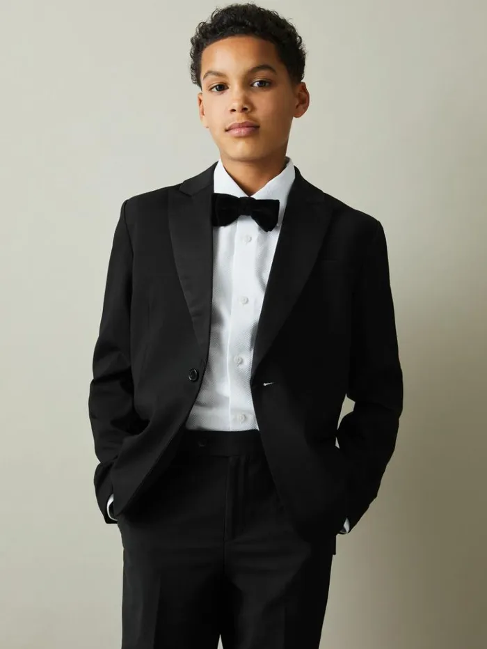 REISS Coats and Jackets Children Tuxedo Satin Single Breasted Blazer Black