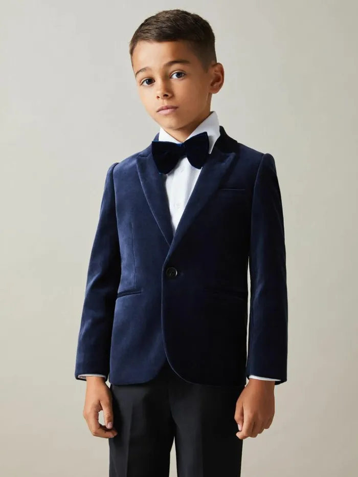 REISS Coats and Jackets Children Velvet Single Breasted Blazer Baltic Blue