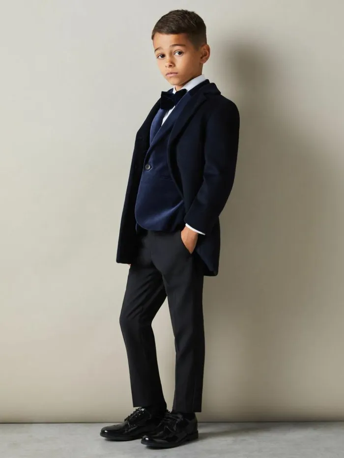 REISS Coats and Jackets Children Velvet Single Breasted Blazer Baltic Blue