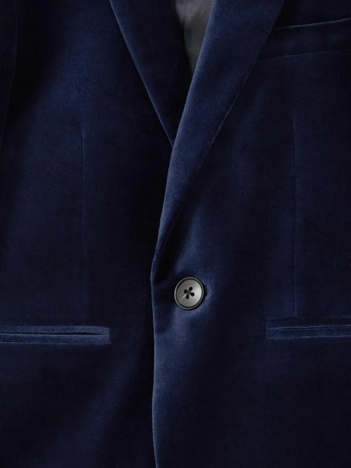 REISS Coats and Jackets Children Velvet Single Breasted Blazer Baltic Blue