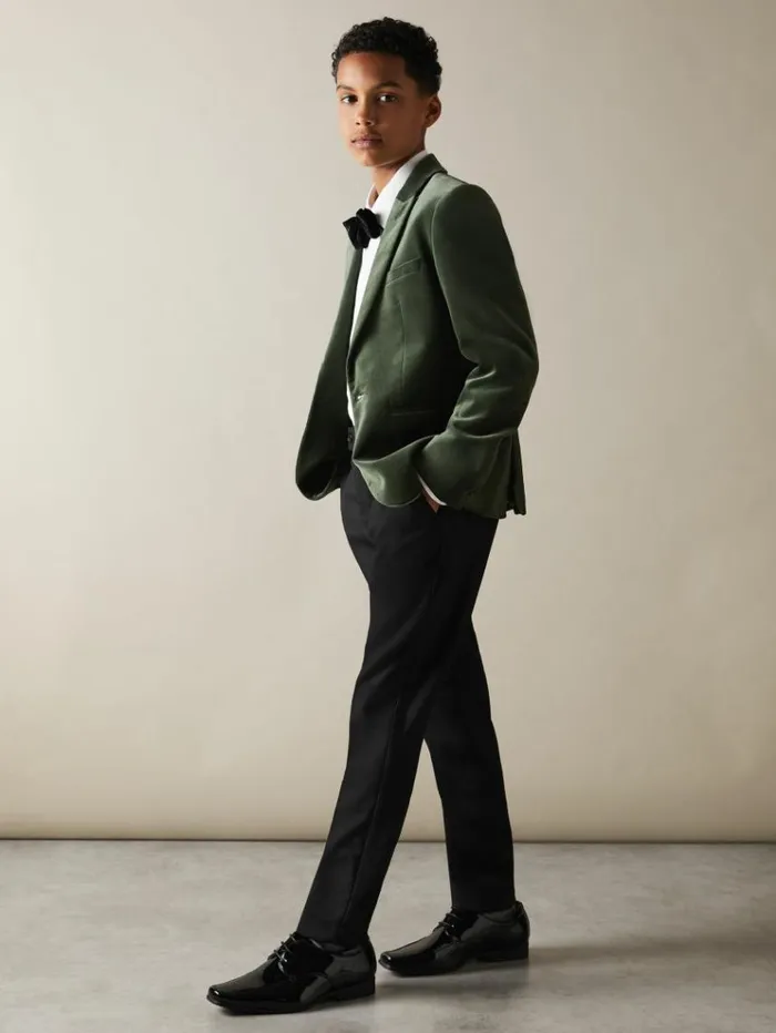 REISS Coats and Jackets Children Velvet Single Breasted Blazer Sage Green