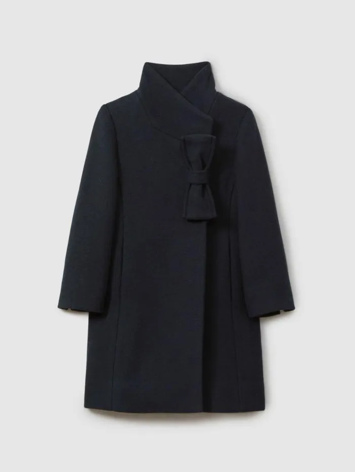 REISS Coats and Jackets Children Wool Blend Funnel Neck Bow Coat Navy