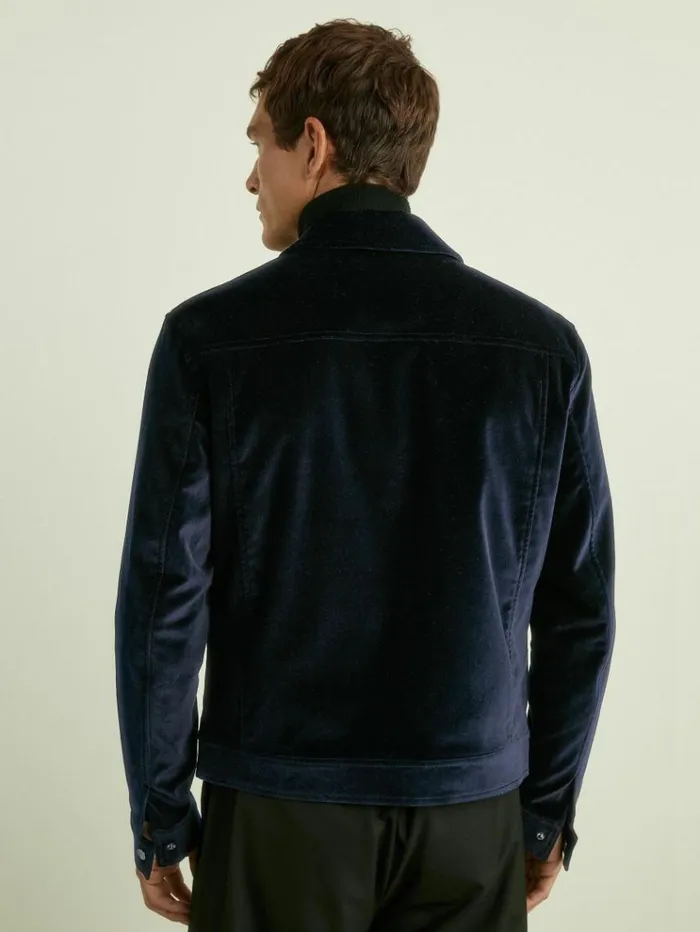 REISS Coats and Jackets Men Cotton Blend Velvet Jacket Navy