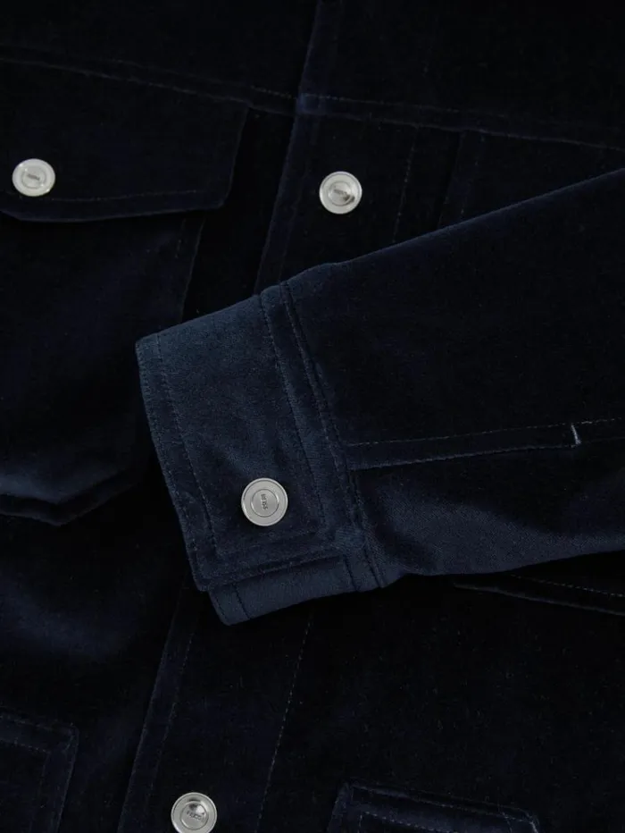 REISS Coats and Jackets Men Cotton Blend Velvet Jacket Navy