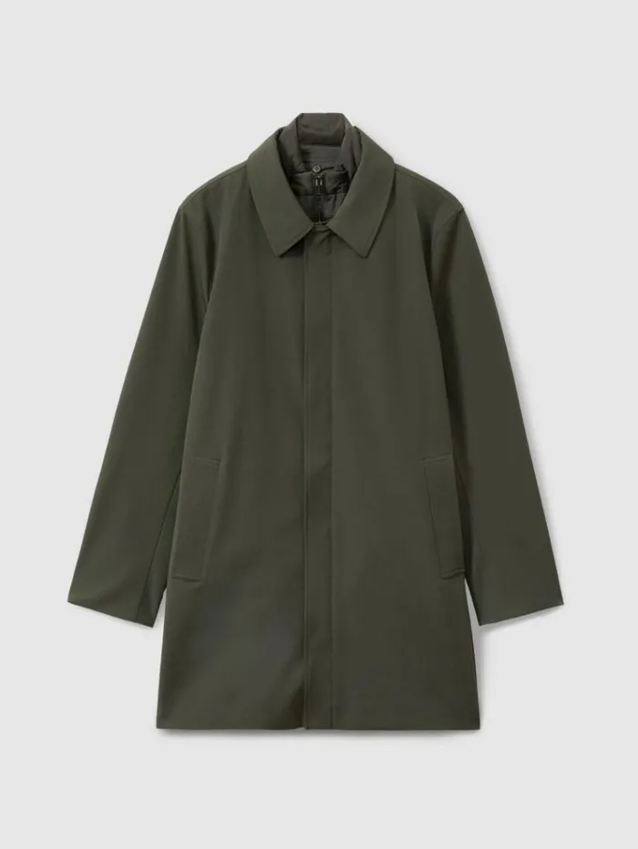 REISS Coats and Jackets Men Hybrid Removable Funnel Neck Overcoat Dark Green