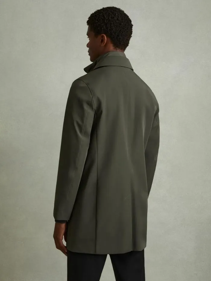 REISS Coats and Jackets Men Hybrid Removable Funnel Neck Overcoat Dark Green