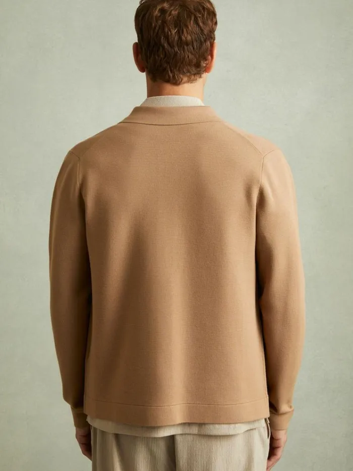 REISS Coats and Jackets Men Knitted ButtonThrough Jacket Camel