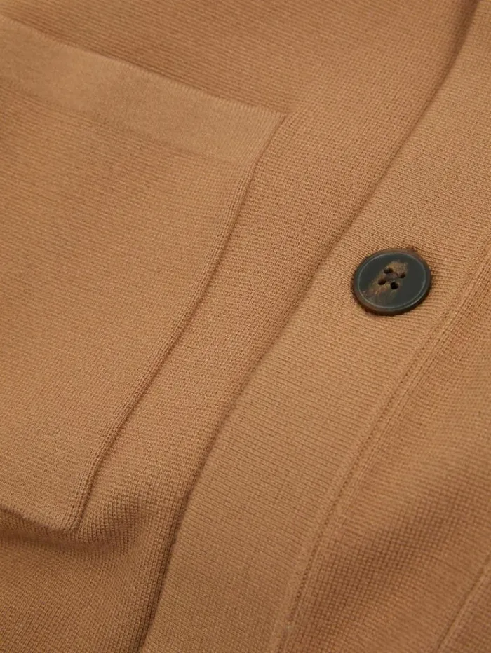 REISS Coats and Jackets Men Knitted ButtonThrough Jacket Camel