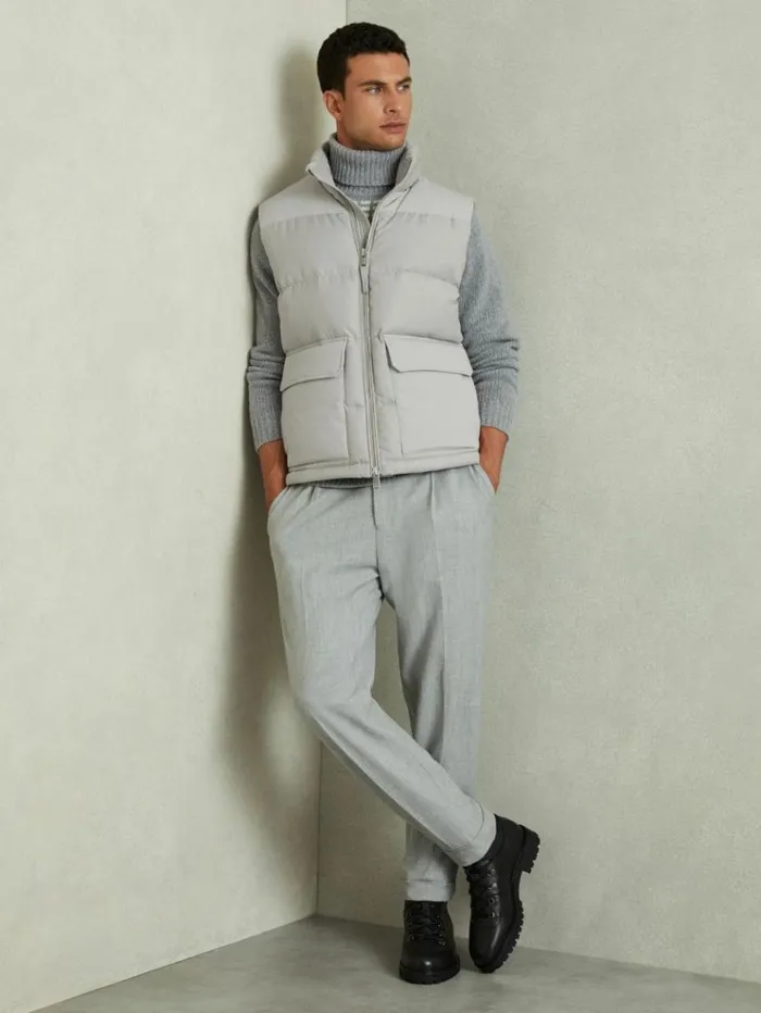 REISS Coats and Jackets Men Patch Pocket Quilted Gilet Grey