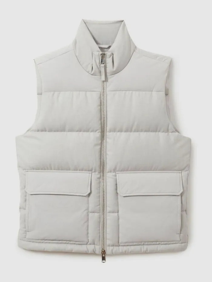 REISS Coats and Jackets Men Patch Pocket Quilted Gilet Grey
