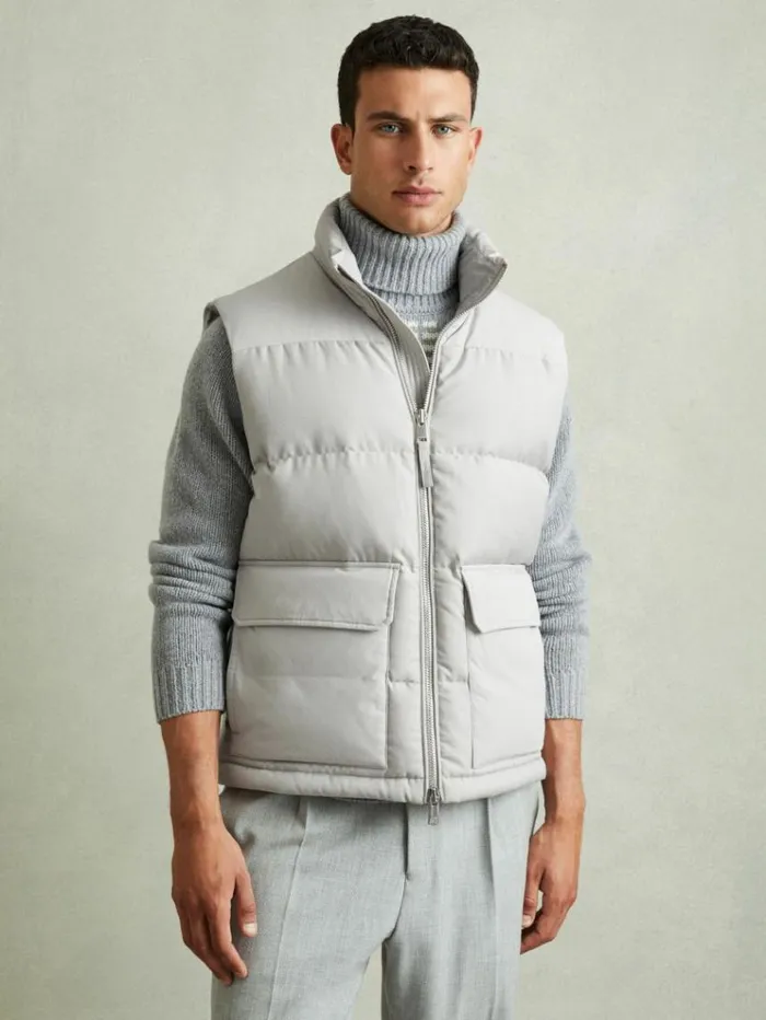 REISS Coats and Jackets Men Patch Pocket Quilted Gilet Grey