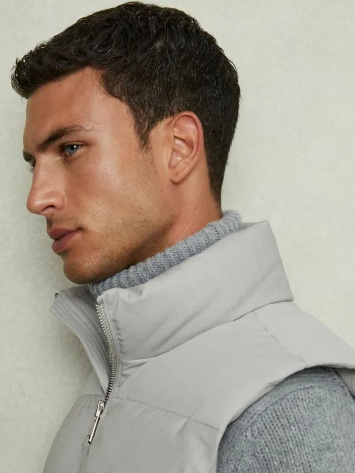REISS Coats and Jackets Men Patch Pocket Quilted Gilet Grey