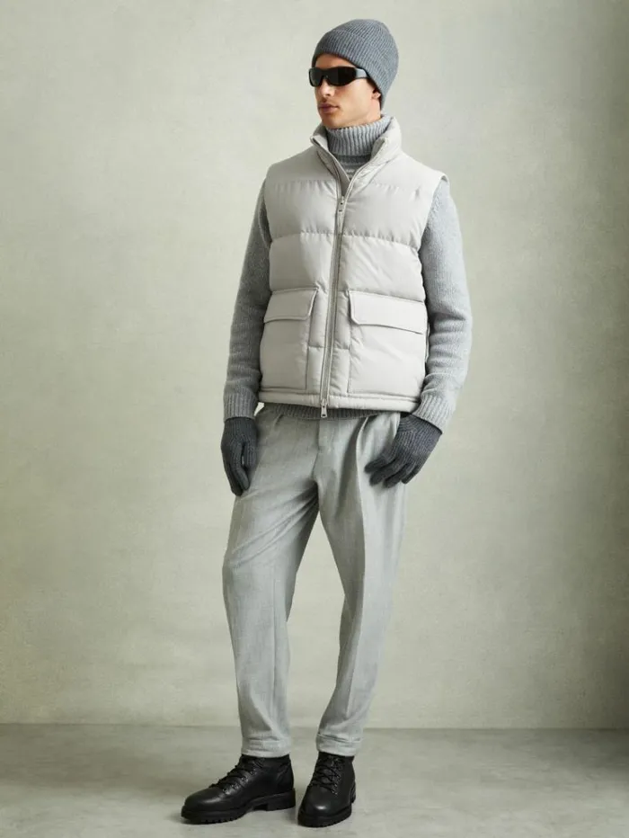 REISS Coats and Jackets Men Patch Pocket Quilted Gilet Grey
