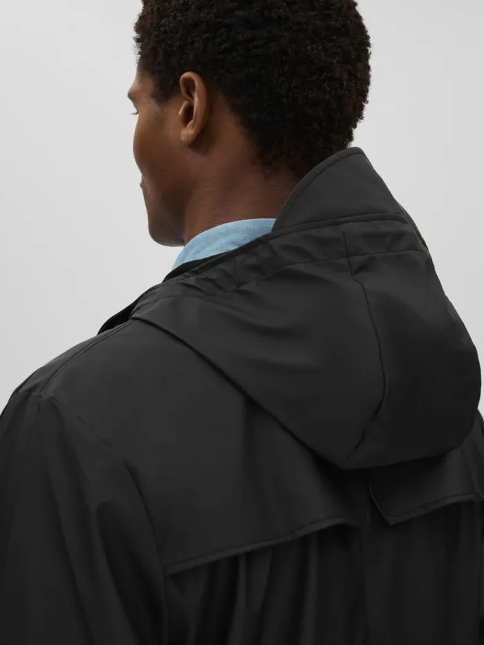 REISS Coats and Jackets Men Rains Unisex Hooded Raincoat Black