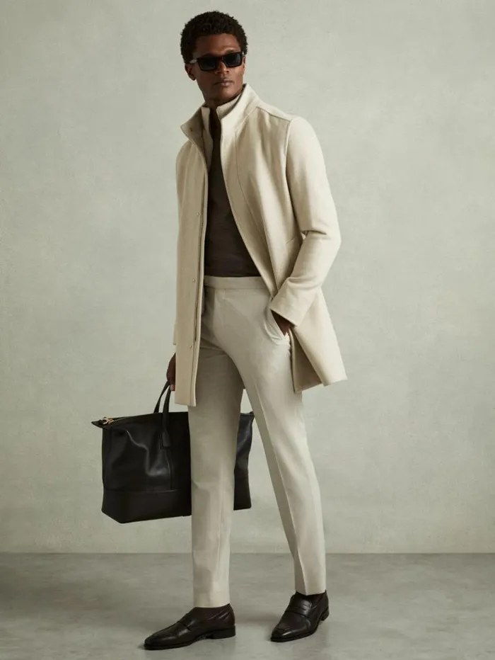 REISS Coats and Jackets Men WoolBlend Alcantara Hybrid Coat Oatmeal