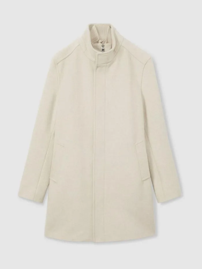 REISS Coats and Jackets Men WoolBlend Alcantara Hybrid Coat Oatmeal