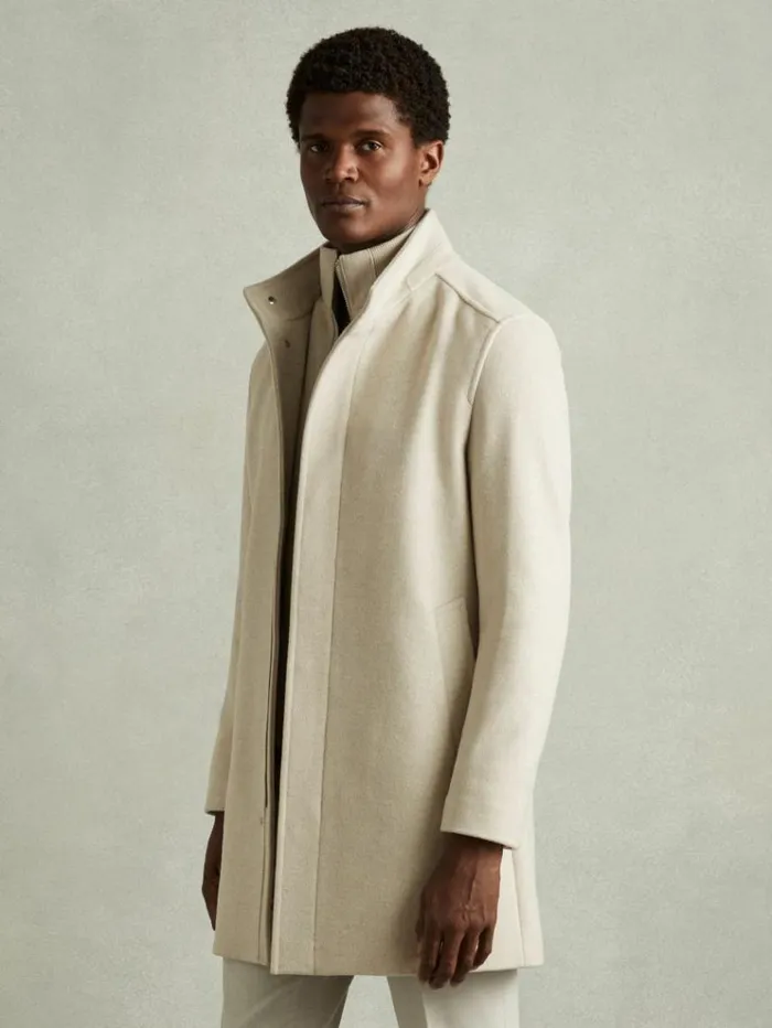 REISS Coats and Jackets Men WoolBlend Alcantara Hybrid Coat Oatmeal