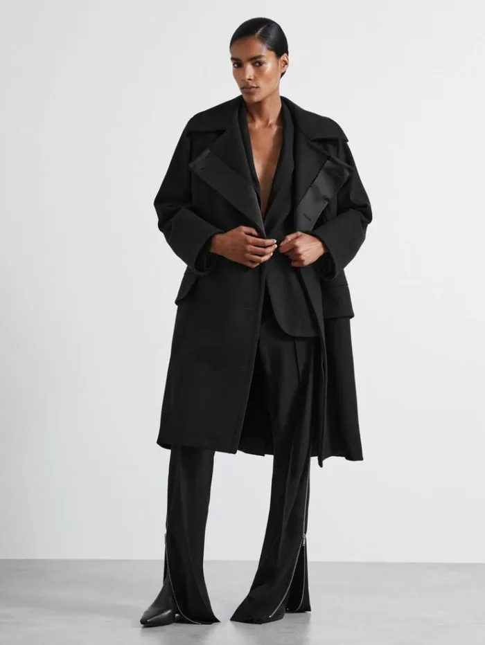 REISS Coats and Jackets Women Atelier Felted Trapeze Coat Black