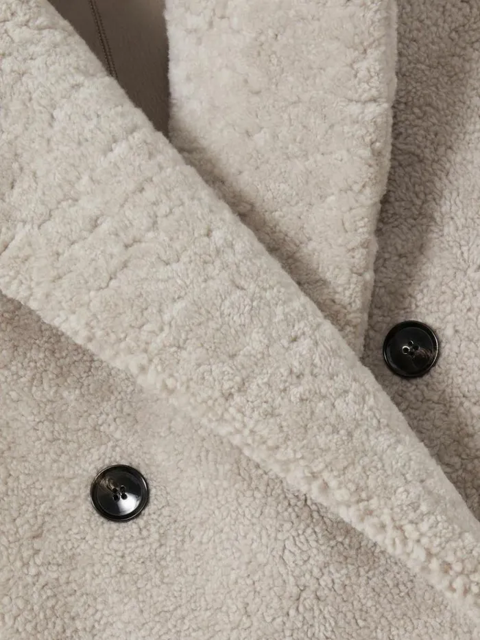 REISS Coats and Jackets Women Double Breasted Long Shearling Coat Neutral