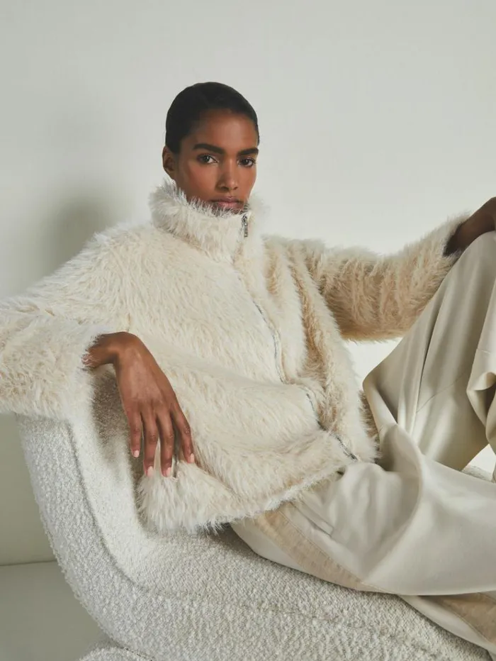 REISS Coats and Jackets Women Reiss Les 100 Ciels FauxFur Coat Cream