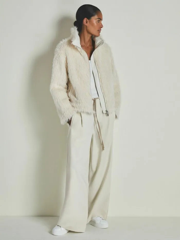 REISS Coats and Jackets Women Reiss Les 100 Ciels FauxFur Coat Cream