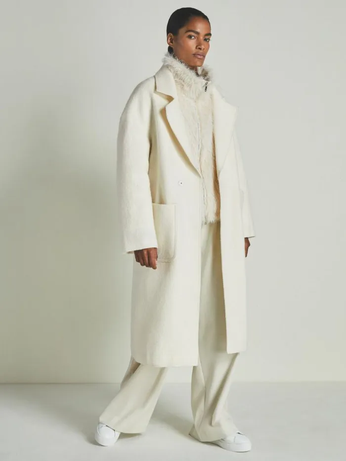 REISS Coats and Jackets Women Reiss Les 100 Ciels FauxFur Coat Cream
