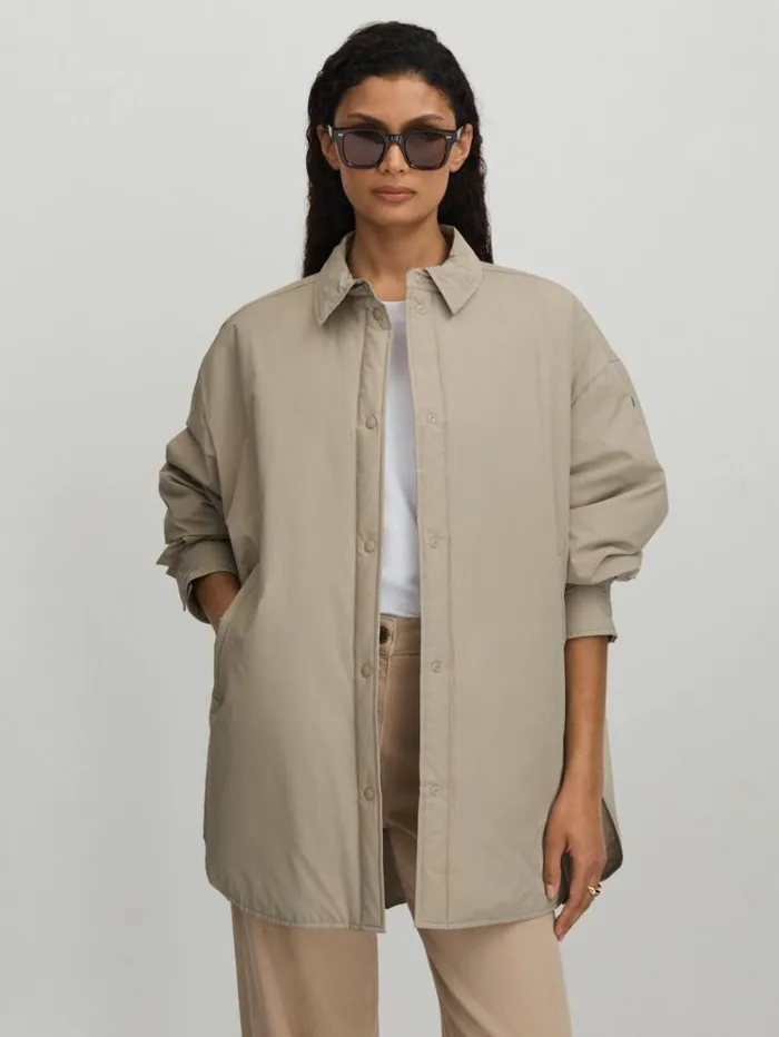 REISS Coats and Jackets Women Scandinavian Edition Padded Shirt Jacket Khaki